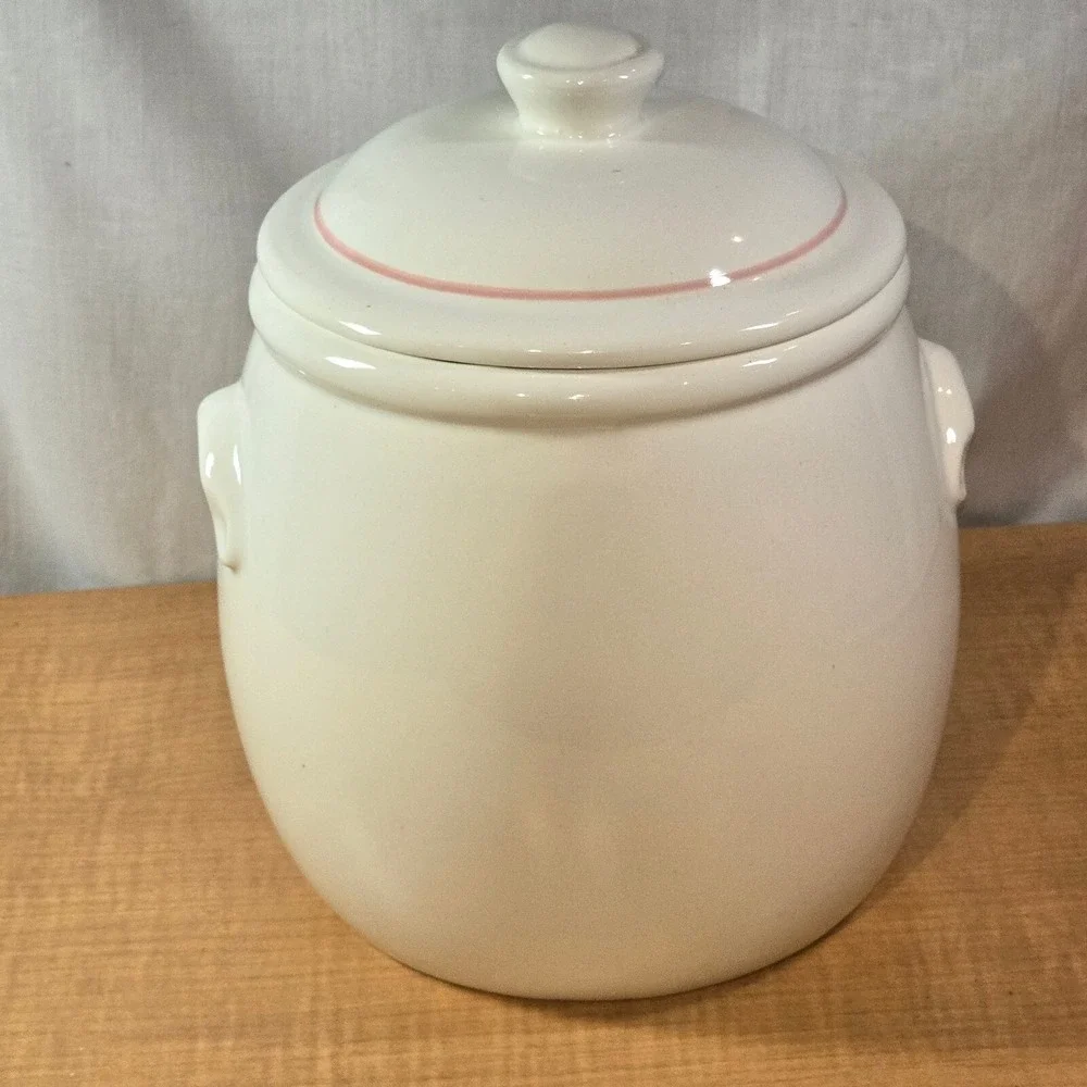 Vintage‎ Pottery/Ceramic Floral Cookie Jar Pink Peony? & blue floral COMPLETE